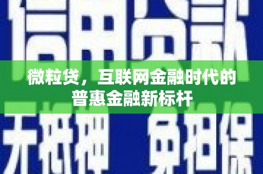 巨野微粒贷，互联网金融时代的普惠金融新标杆