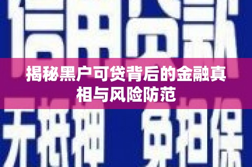 巨野揭秘黑户可贷背后的金融真相与风险防范