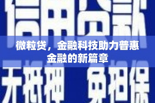 巨野微粒贷，金融科技助力普惠金融的新篇章